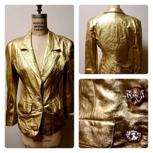 Gold Leathrr Metallic  Blazer